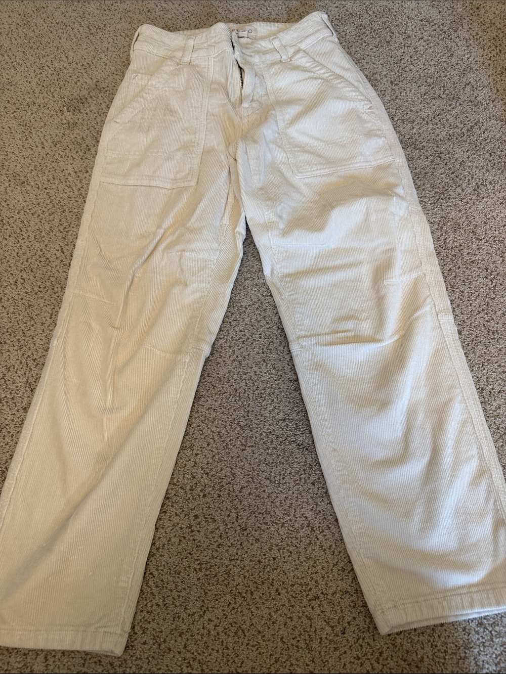 Pilcro Cream Corduroy Cropped Straight-Leg Pants